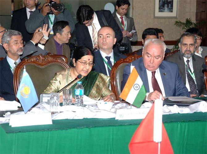 External Affairs Minister Sushma Swaraj at the Heart of Asia conference in Islamabad, December 9. Photograph: MEA