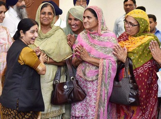 Sushma Swaraj with relatives of those kidnapped in Iraq