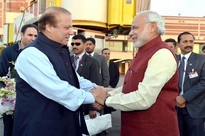 Prime Minister Narendra Modi with his Pakistani counterpart Nawaz Sharif in Lahore.
