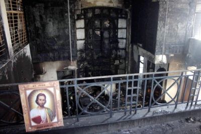 One of the Delhi churches burnt down by arsonists.