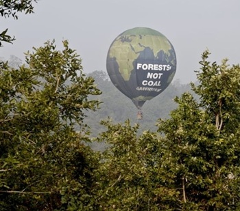 A Greenpeace balloon protesting against mining in Mahan