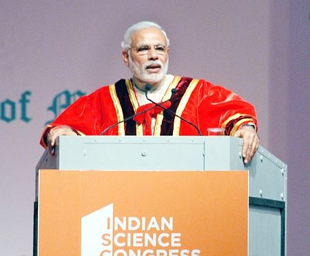 Prime  Minister Narendra Modi at the Indian Science Congress, 2015.