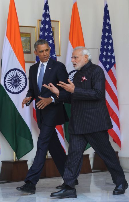 US President Barack Obama and Prime Minister Narendra Modi hold talks at Hyderabad House. Photograph: MEA/Flickr