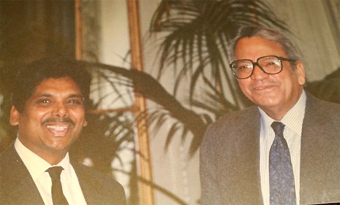 John Abraham, left, with Siddhartha Shankar Ray, then the Indian ambassador to the United States.