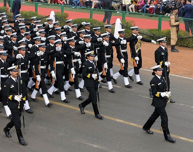 The Naval contingent led by Lieutenant Commander Sandhya Chauhan
