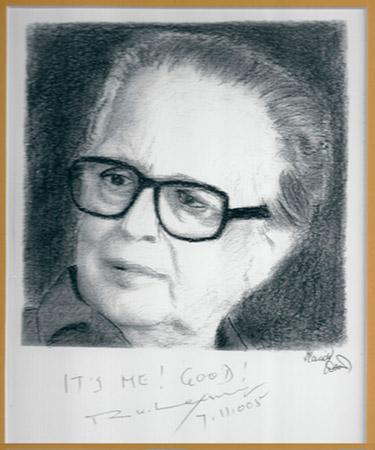 Placido P D'Souza's sketch of R K Laxman, autographed by the legendary cartoonist.