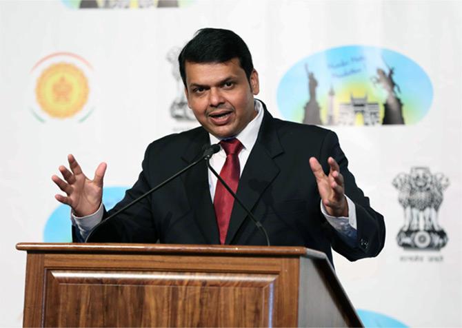 Maharashtra Chief Minister Devendra Fadnavis makes his case. Photograph: Paresh Gandhi/Rediff.com