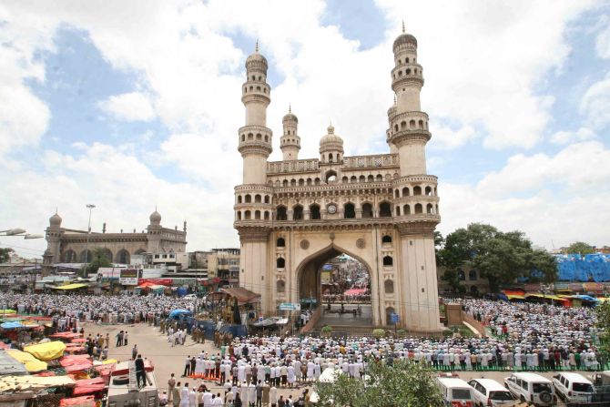 Muslims pray at Hyderabad's Mecca Masjid. Photograph: SnapsIndia