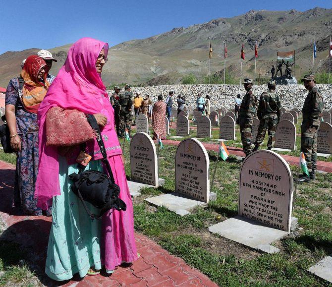 Kargil war martyrs families visit their memorials. Photograph: PTI