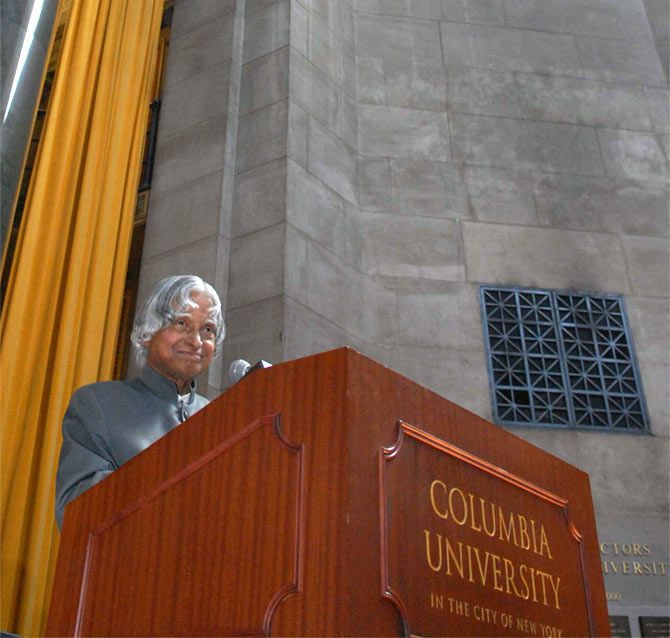 President A P J Abdul Kalam at Columbia University, New York. Photograph: Paresh Gandhi/Rediff.com