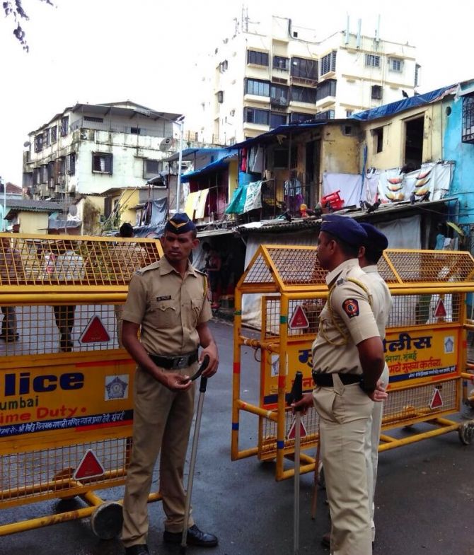 Police barricades near Yakub Memon's home in Mahim, north-central Mumbai