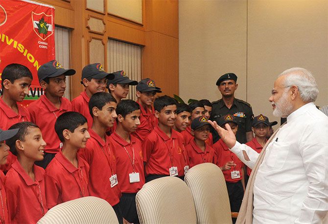 Prime Minister Narendra Modi interacts with children from Jammu and Kashmir, May 30. Photograph: Press Information Bureau