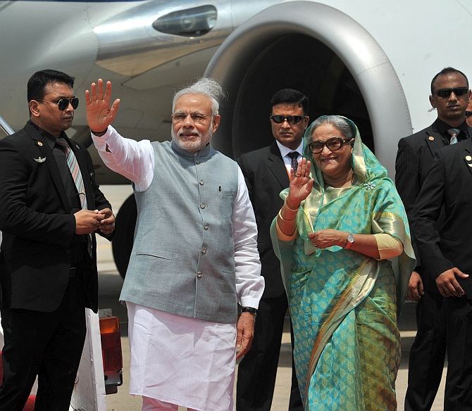Prime Minister Narendra Modi and Bangladesh Prime Minister Sheikh Hasina Wajed in Dhaka, June 6, 2015