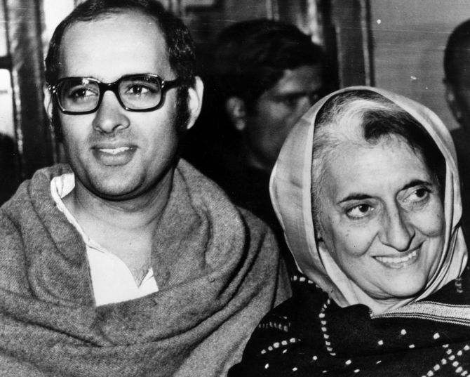 Indira Gandhi with her son Sanjay Gandhi. Photograph: Keystone/Getty Images
