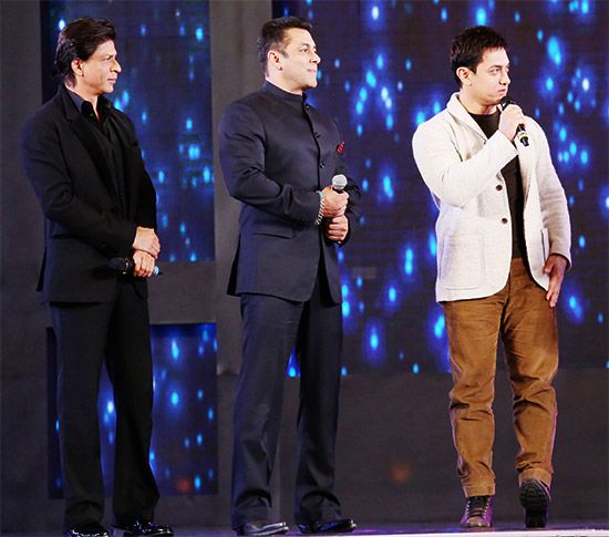 Aamir Khan, Salman Khan and Shah Rukh Khan at a 2015 event in New Delhi.