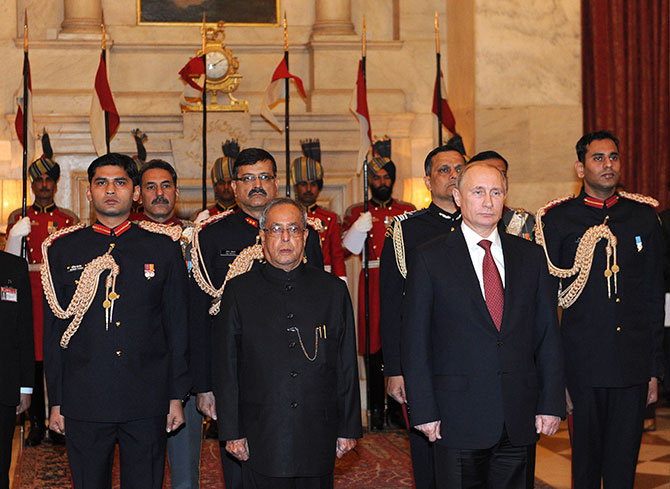 President Pranab Mukherjee with Vladimir Putin