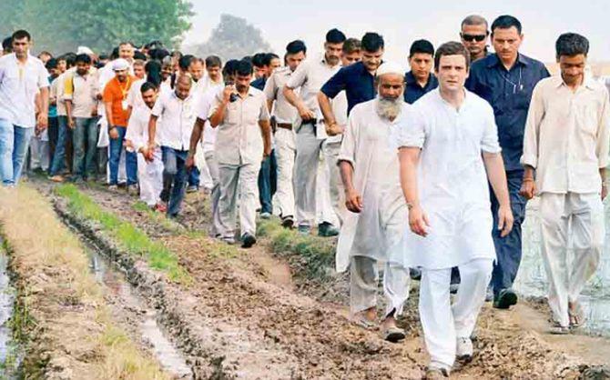 Rahul Gandhi during his padyatra in Adilabad, Telangana, in May.