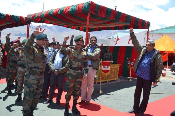 Defence Minister Manohar Parrikar at the Siachen base camp.