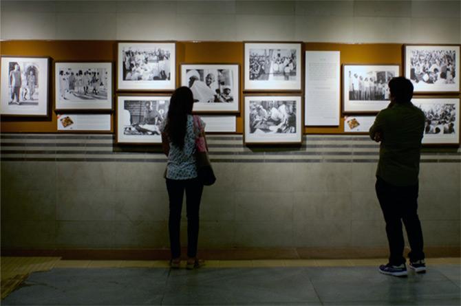 Gandhiji's pictures at a Delhi Metro station