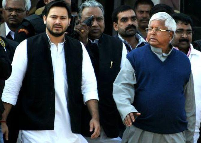 Lalu Parsad Yadav with his younger son Tejashwi Yadav, Bihar's deputy chief minister