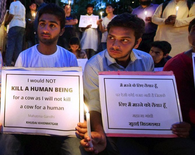The lynching of Mohammad Ikhlaq in September 2015 created a national furore with protests in different parts of the country. Photograph: PTI