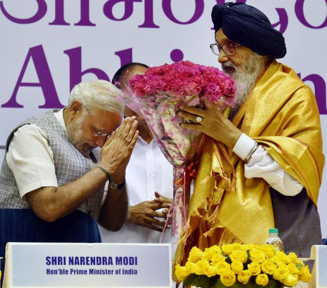 Prime Minister Narendra Modi with Punjab Chief Minister Parkash Singh Badal.