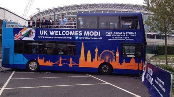 The Indian community groups in United Kingdom have launched a ‘Modi Express’ bus for a month-long tour around iconic landmarks to mark Prime Minister Narendra Modi’s maiden visit to the country in November.