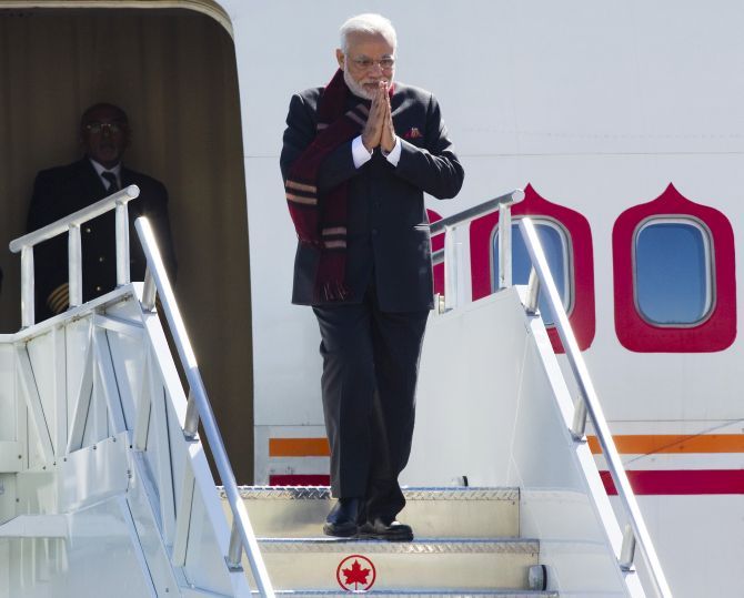 Prime Minister Narendra Modi arriving at Vancouver International Airport in Richmond, British Columbia, in April. Photograph: Ben Nelms/Reuters