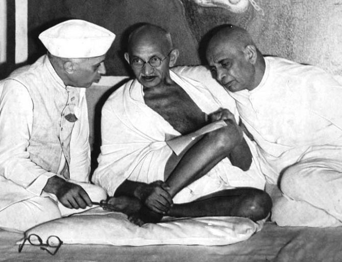 Gandhi with Nehru and Patel