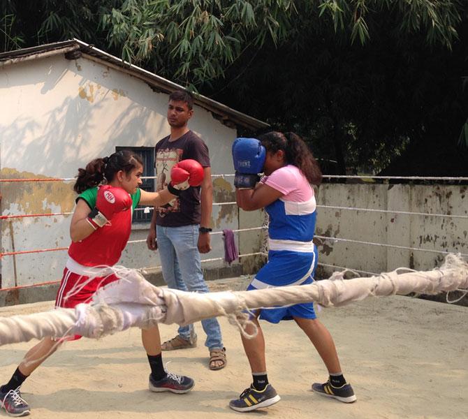 Girls practice a bout