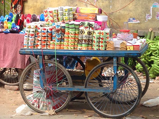 colourful cart selling housewares