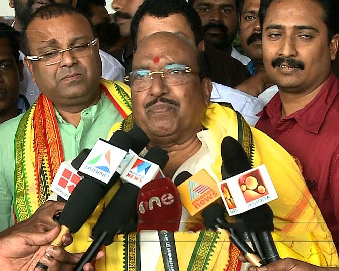 Vellapally Natesan addresses the media