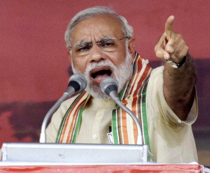 Prime Minister Narendra Modi at a rally in Bhagalpur, Bihar.