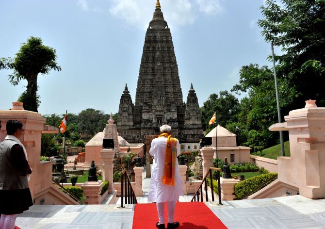 Prime Minister Narendra Modi at the Mahabodhi Temple, in Bodh Gaya, Bihar.