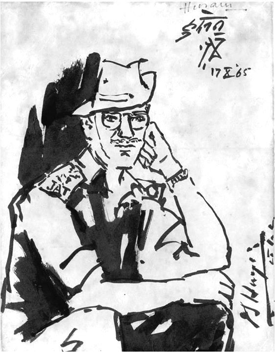 A portrait of Lieutenant Colonel Hayde painted by the legendary painter M F Husain. 