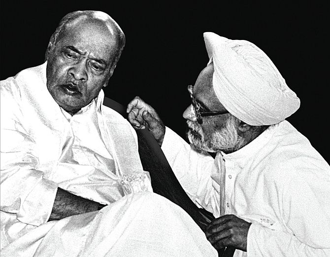 P V Narasimha Rao with Manmohan Singh