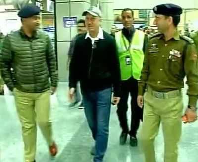 Anupam Kher at Srinagar airport
