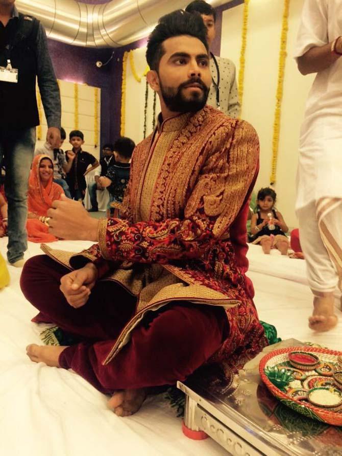 Ravindra Jadeja at one of his pre-wedding ceremonies in Rajkot. Photograph: Haresh Pandya