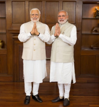 Modi with his wax work at Madame Tussauds