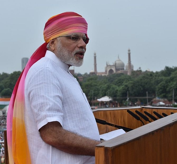 Narendra Modi speaking at the Ref Fort on August 15