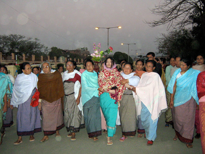 Irom Sharmila being escorted by representatives of various civil society groups during her annual release 