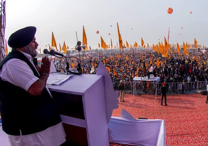 Punjab Deputy Chief Minister Sukhbir Singh Badal at an election rally in Punjab December 8