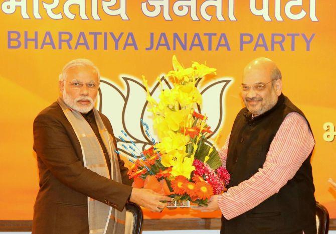 Prime Minister Narendra Modi, left, and Bharatiya Janata Party President Amit Shah.