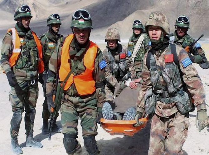 Indian and Chinese border troops conducted the first 'joint tactical exercise' in the Chushul-Moldo area of Ladakh, February 2016. Photograph: PTI
