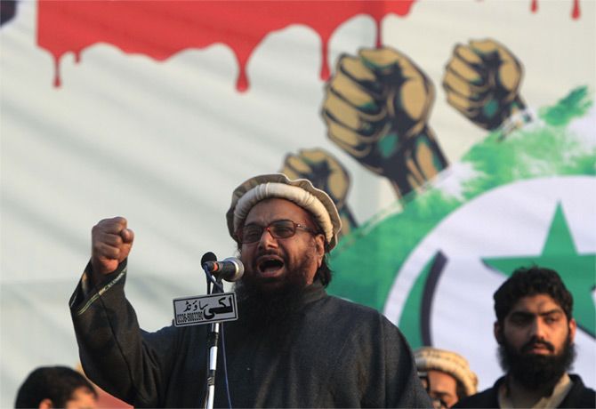 Muhamad Saeed, the Lashkar-e-Tayiba terrorist, speaks at an anti-India rally in Islamabad, February 6, 2016. Photograph: Faisal Mahmood/Reuters