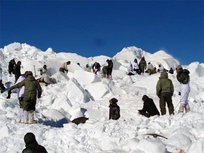 The Indian Army's rescue operations on the Siachen glacier after 10 soldiers were buried after an avalanche.