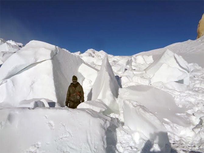 The ice boulders the rescue team had to deal with on the Siachen glacier..