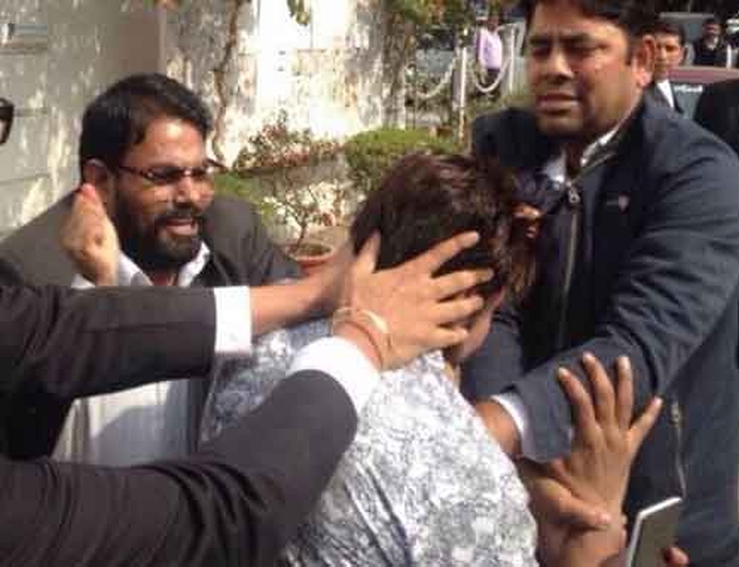 Lawyers attack on the Patiala House court premises in New Delhi.