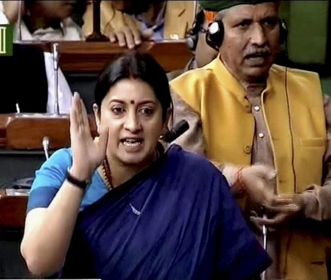 HRD Minister Smriti Irani in full flow in the Lok Sabha on February 24, 2016.