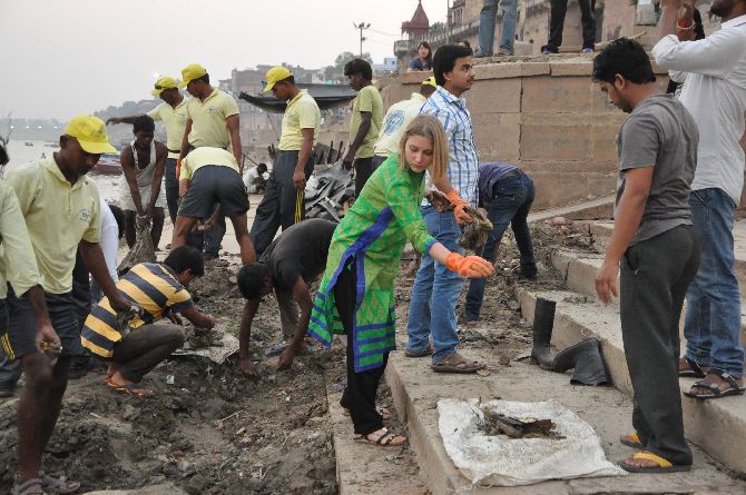 Cleaning the ghats at Varanasi